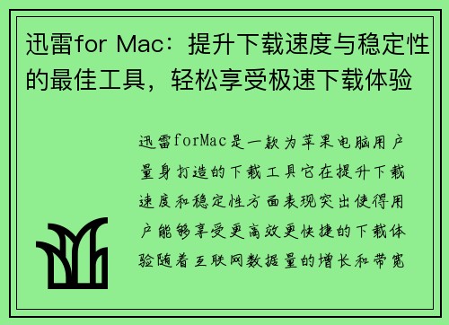迅雷for Mac：提升下载速度与稳定性的最佳工具，轻松享受极速下载体验